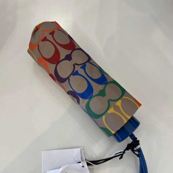 coach Uv Protection Mini Umbrella In Rainbow Signature C4324 - Picture 3 of 4